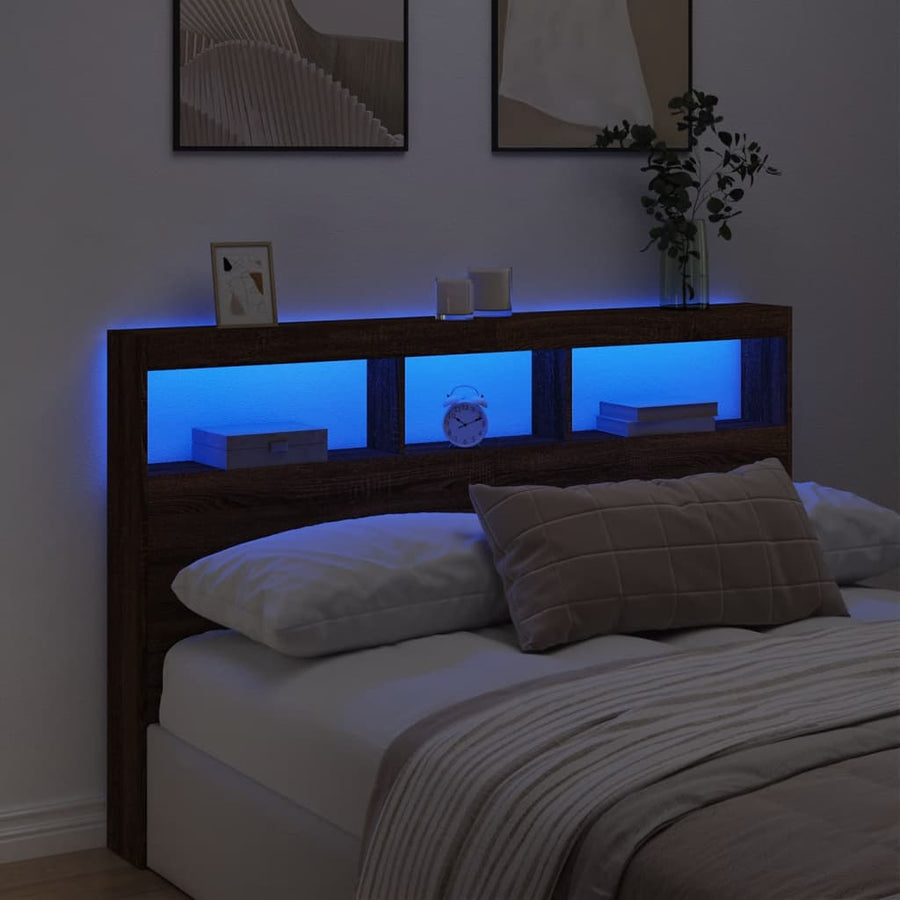 Hoofdbordkast met LED-verlichting 160x17x102 cm bruin eiken