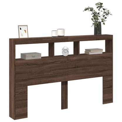 Hoofdbordkast met LED-verlichting 160x17x102 cm bruin eiken