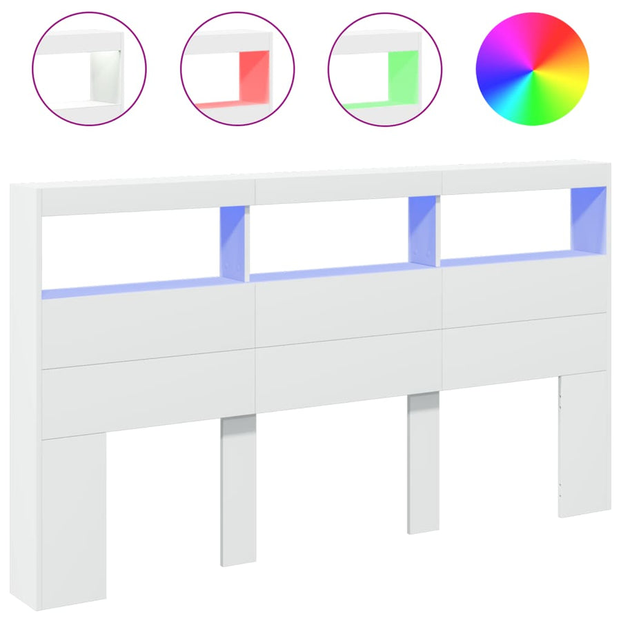 Hoofdbordkast met LED-verlichting 180x17x102 cm wit