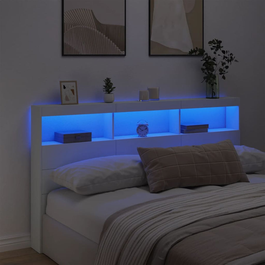 Hoofdbordkast met LED-verlichting 180x17x102 cm wit