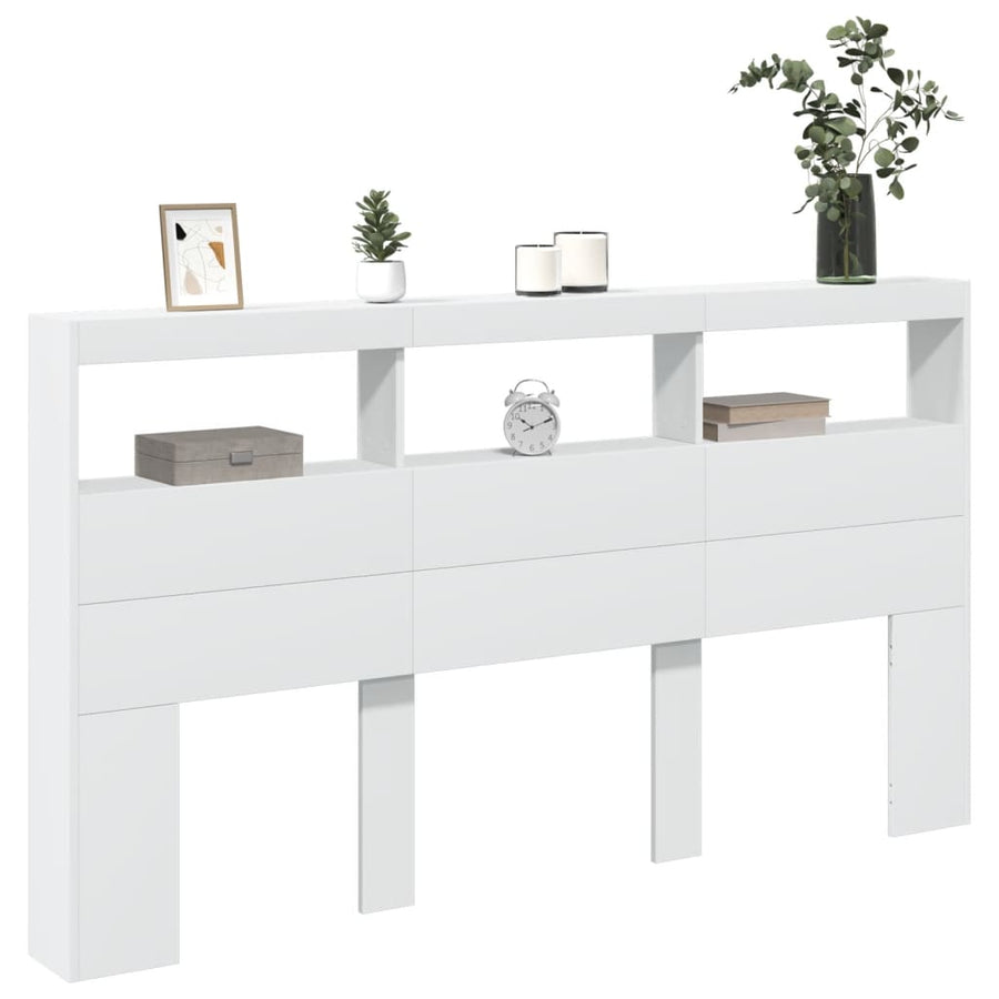 Hoofdbordkast met LED-verlichting 180x17x102 cm wit