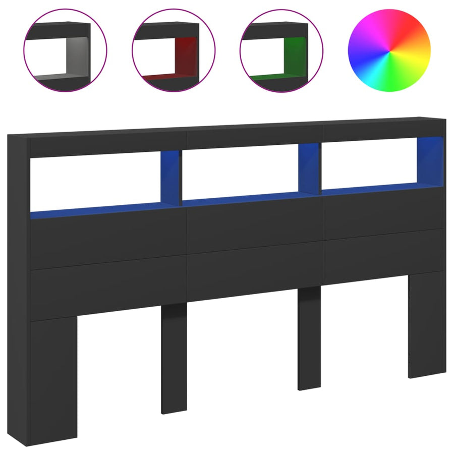Hoofdbordkast met LED-verlichting 180x17x102 cm zwart