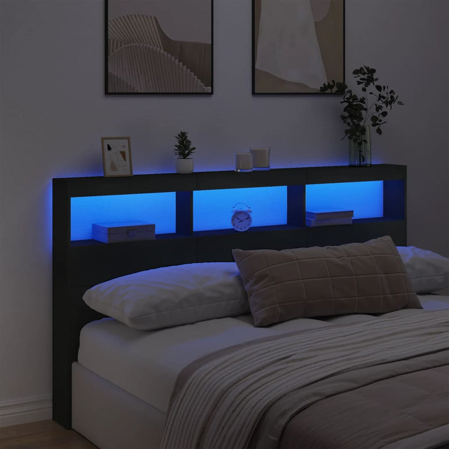 Hoofdbordkast met LED-verlichting 180x17x102 cm zwart