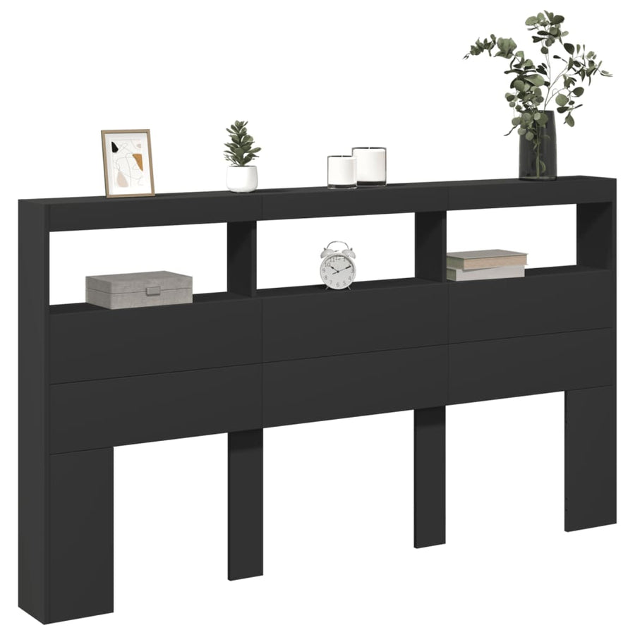 Hoofdbordkast met LED-verlichting 180x17x102 cm zwart
