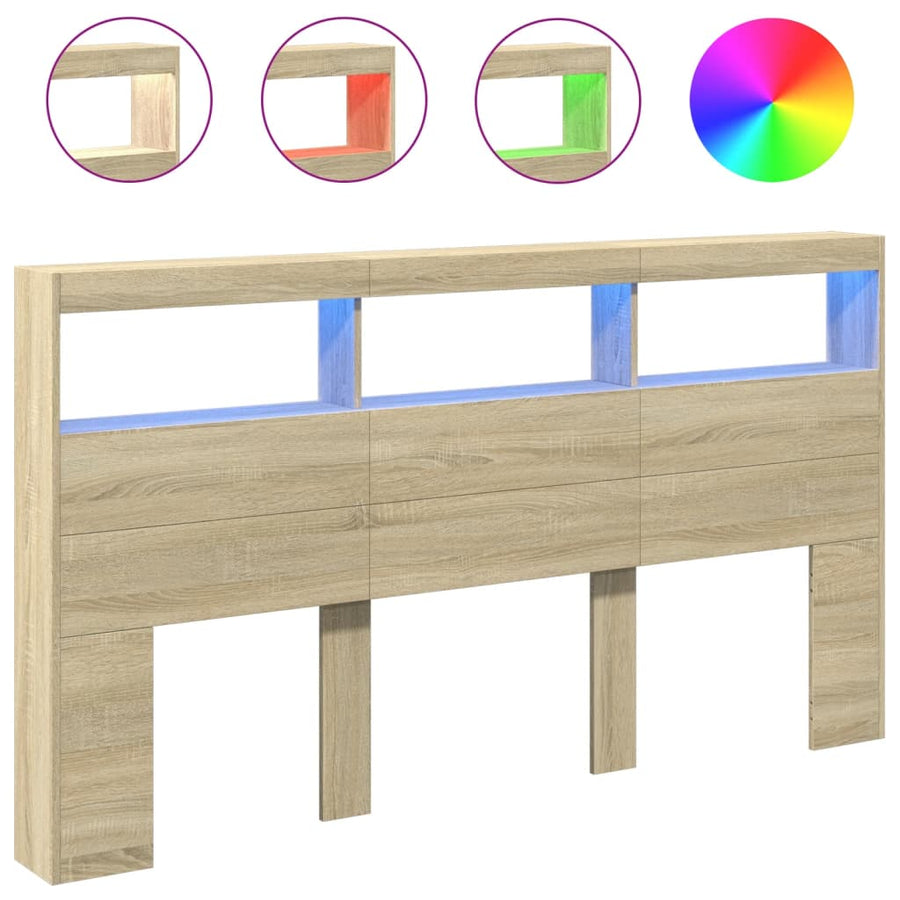 Hoofdbordkast met LED-verlichting 180x17x102 cm sonoma eiken