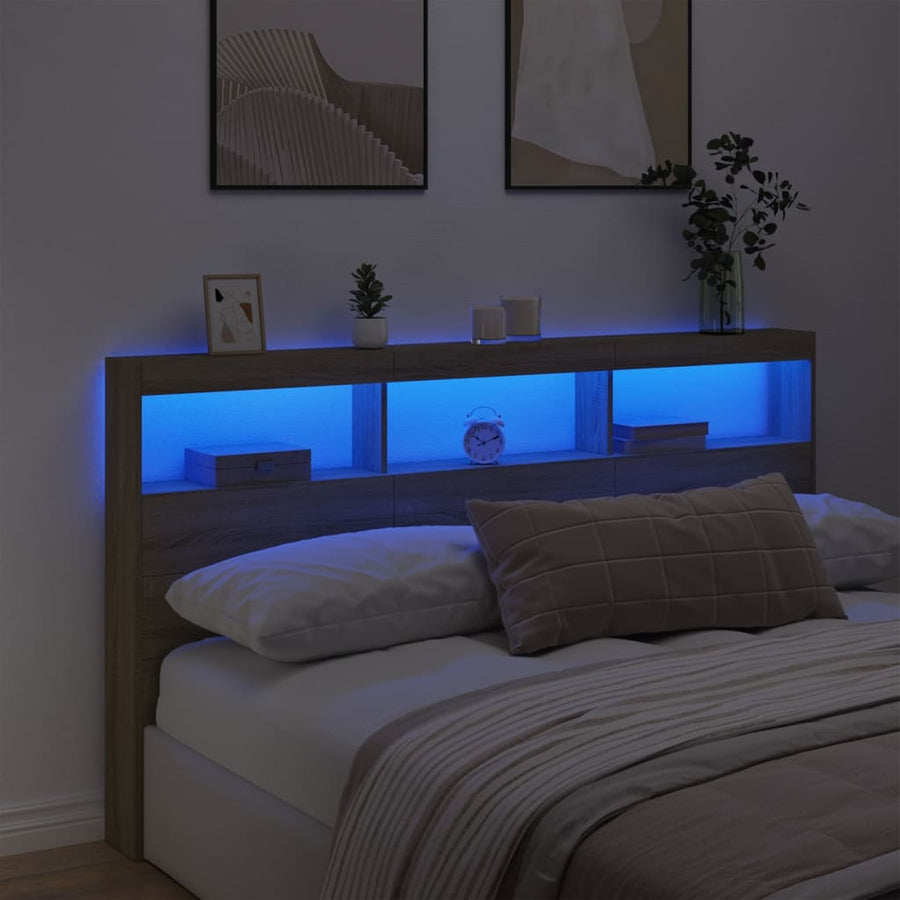 Hoofdbordkast met LED-verlichting 180x17x102 cm sonoma eiken