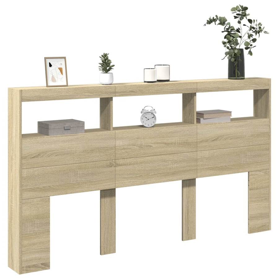 Hoofdbordkast met LED-verlichting 180x17x102 cm sonoma eiken