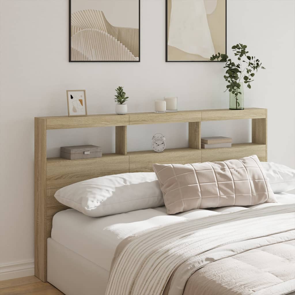 Hoofdbordkast met LED-verlichting 180x17x102 cm sonoma eiken
