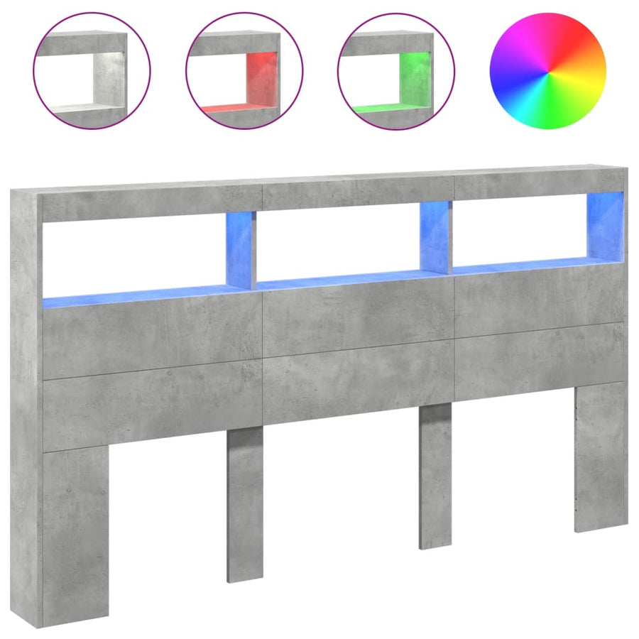 Hoofdbordkast met LED-verlichting 180x17x102 cm betongrijs