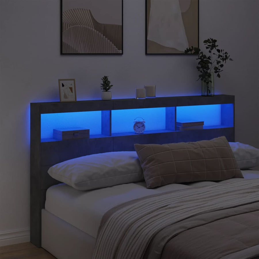 Hoofdbordkast met LED-verlichting 180x17x102 cm betongrijs