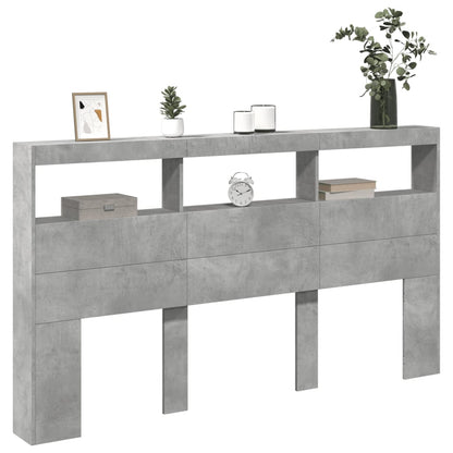 Hoofdbordkast met LED-verlichting 180x17x102 cm betongrijs