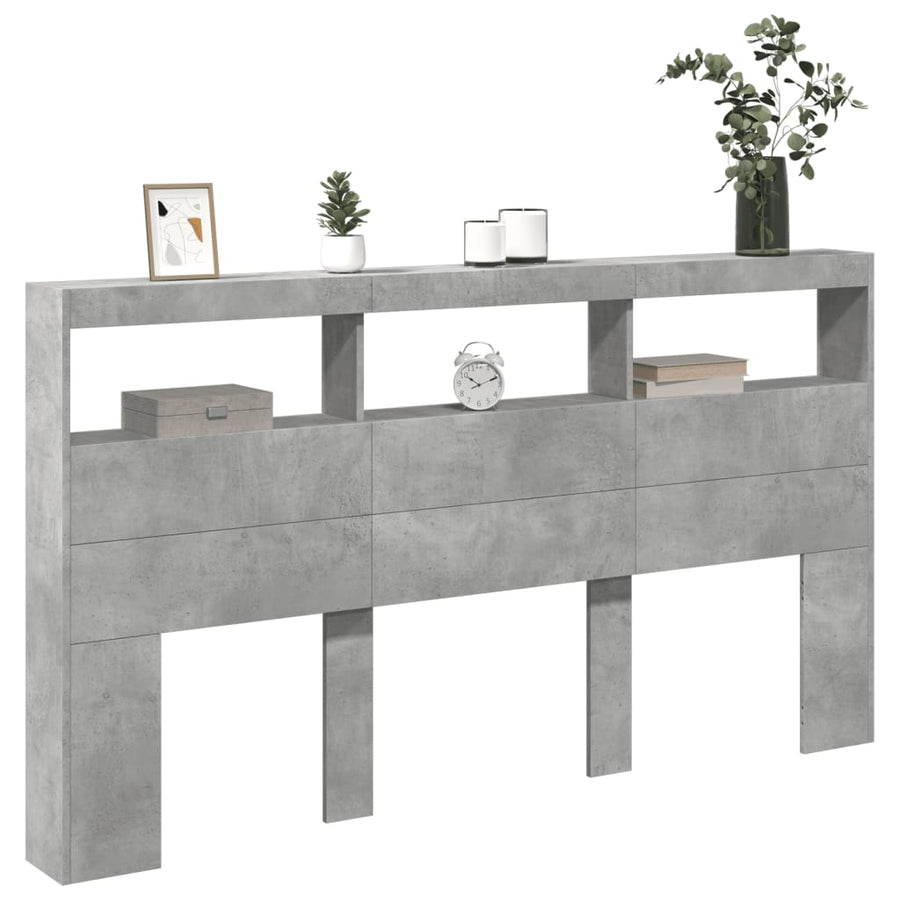 Hoofdbordkast met LED-verlichting 180x17x102 cm betongrijs