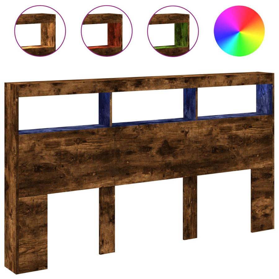 Hoofdbordkast met LED-verlichting 180x17x102 cm gerookt eiken