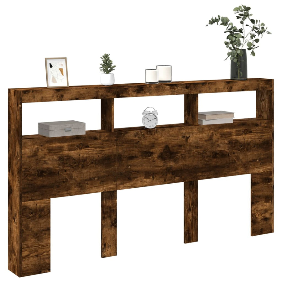 Hoofdbordkast met LED-verlichting 180x17x102 cm gerookt eiken