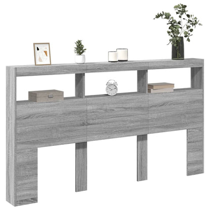 Hoofdbordkast met LED-verlichting 180x17x102 cm grijs sonoma
