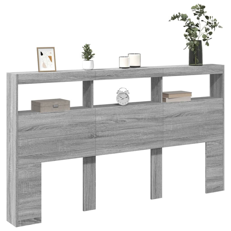 Hoofdbordkast met LED-verlichting 180x17x102 cm grijs sonoma