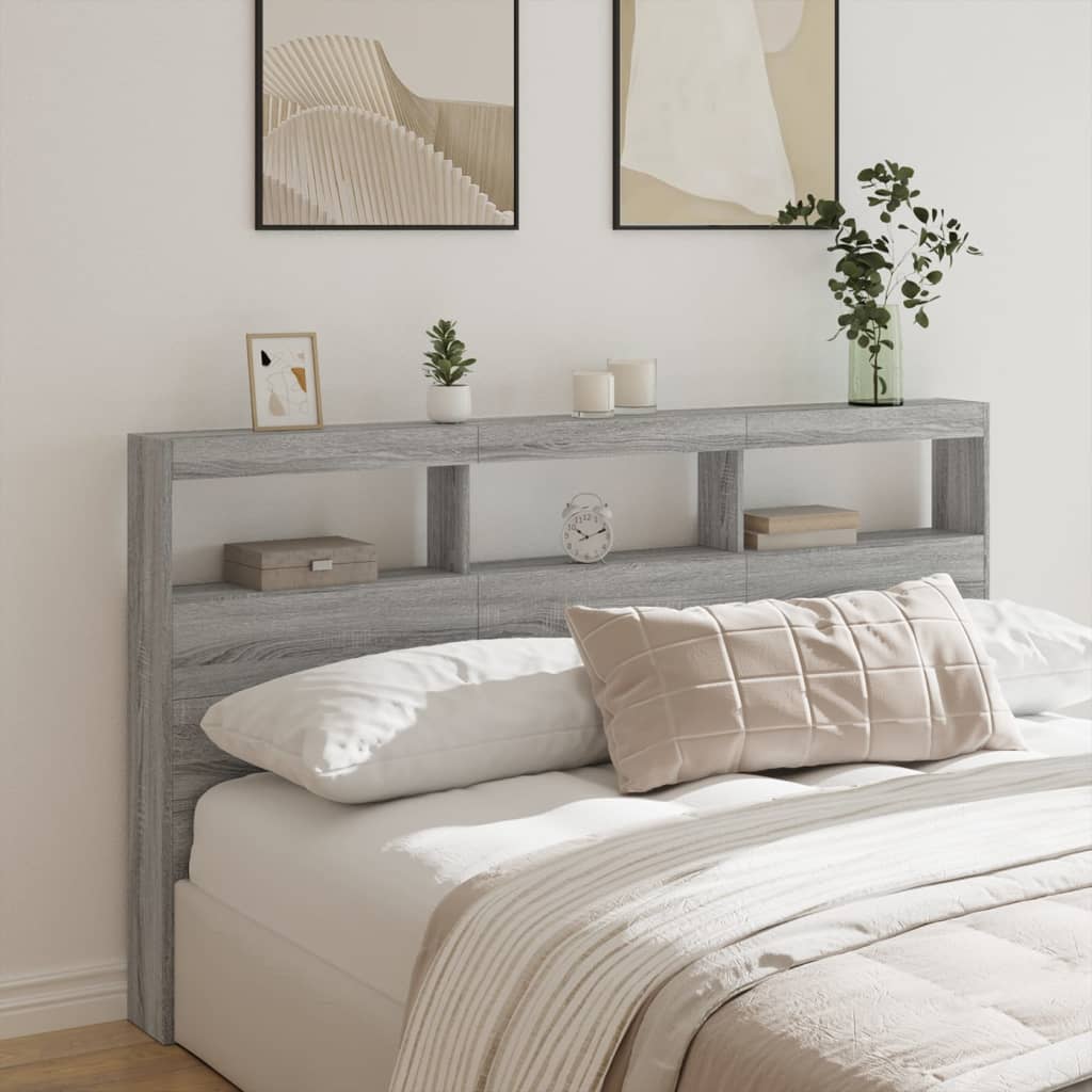 Hoofdbordkast met LED-verlichting 180x17x102 cm grijs sonoma
