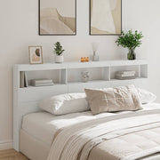 Hoofdbordkast met LED 200x17x102 cm wit bewerkt hout