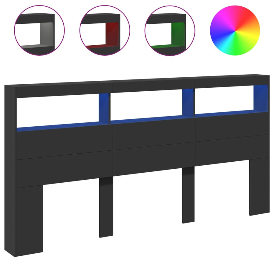 Hoofdbordkast met LED-verlichting 200x17x102 cm zwart