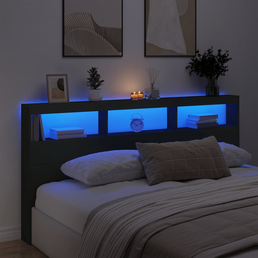 Hoofdbordkast met LED-verlichting 200x17x102 cm zwart