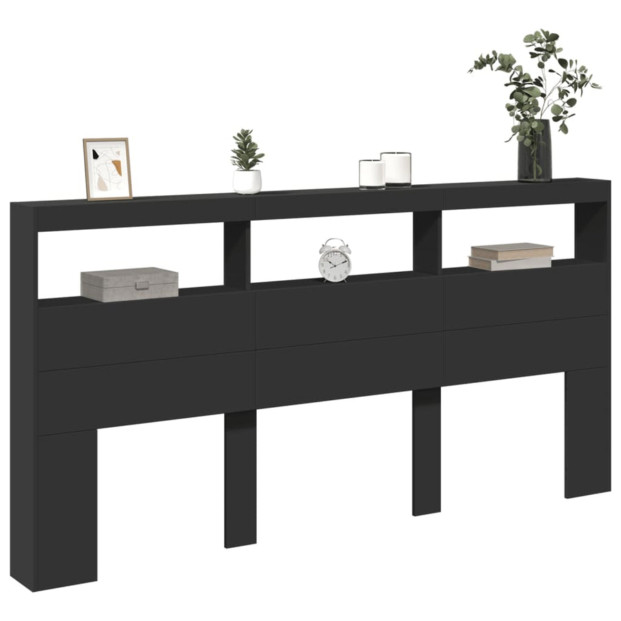 Hoofdbordkast met LED-verlichting 200x17x102 cm zwart