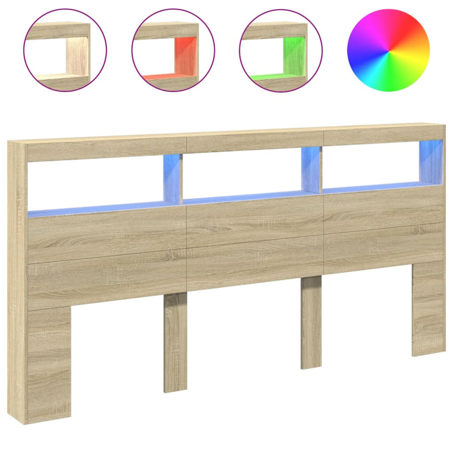 Hoofdbordkast met LED-verlichting 200x17x102 cm sonoma eiken