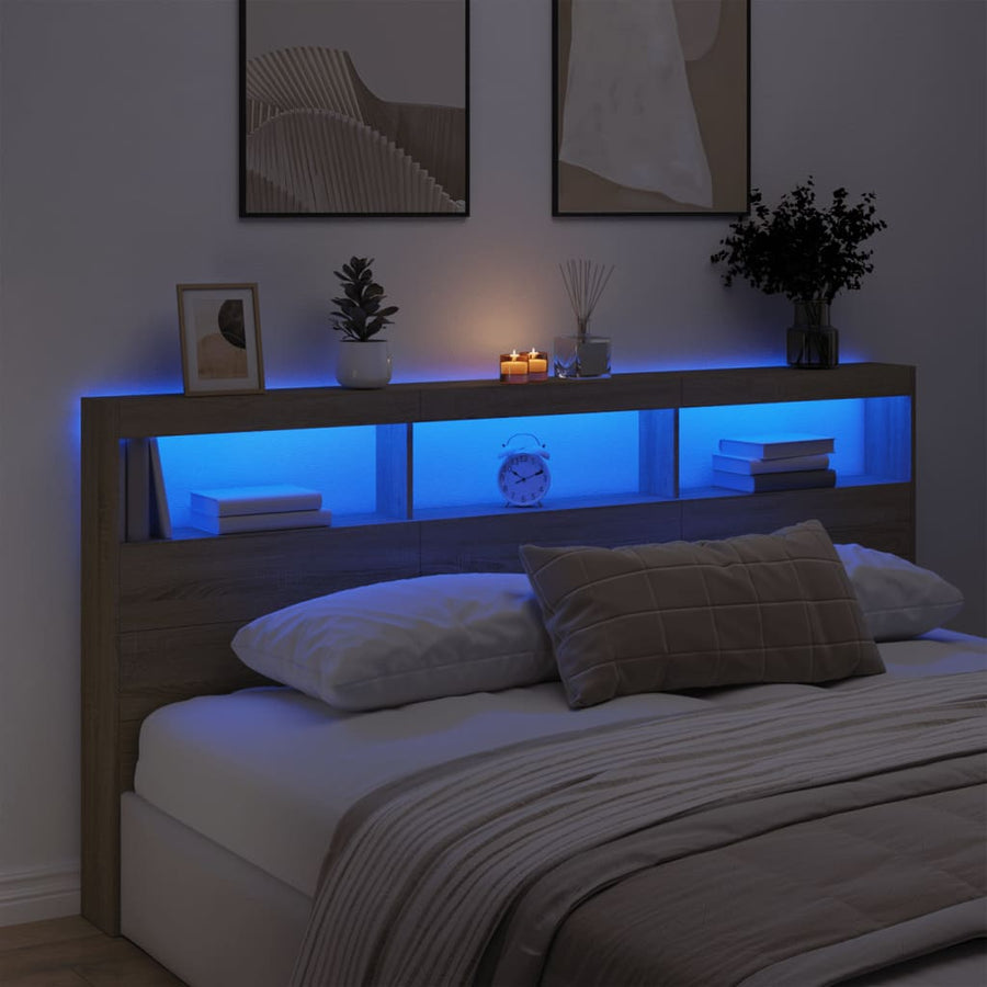 Hoofdbordkast met LED-verlichting 200x17x102 cm sonoma eiken
