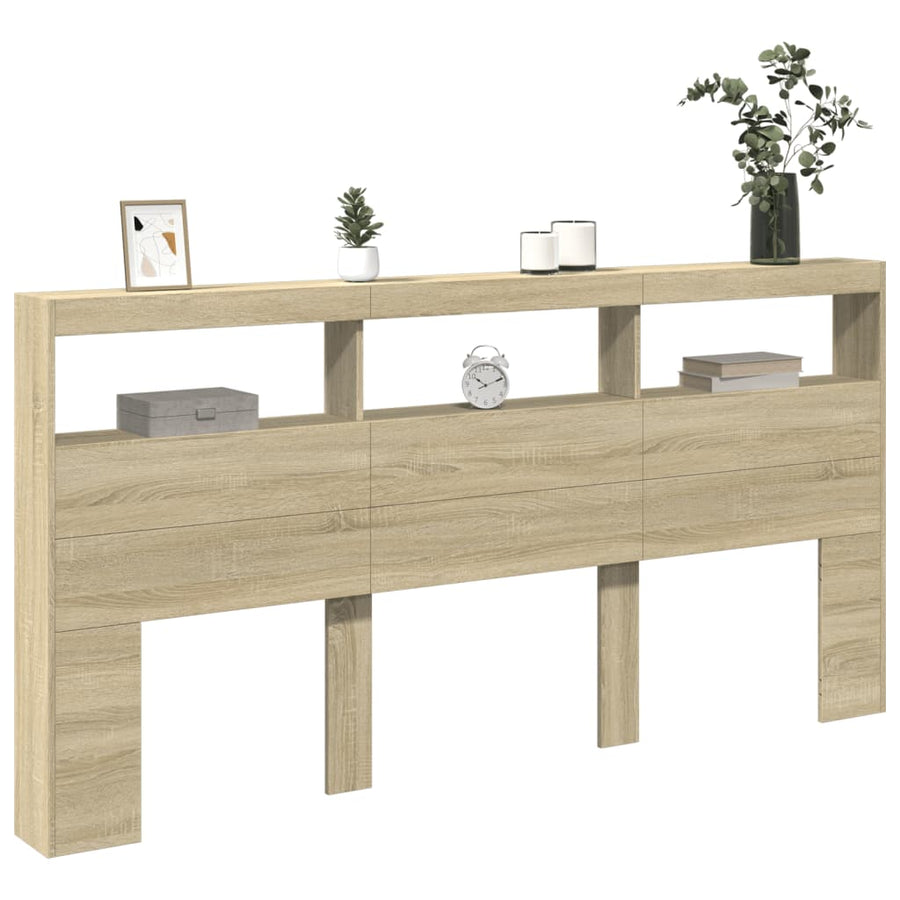 Hoofdbordkast met LED-verlichting 200x17x102 cm sonoma eiken