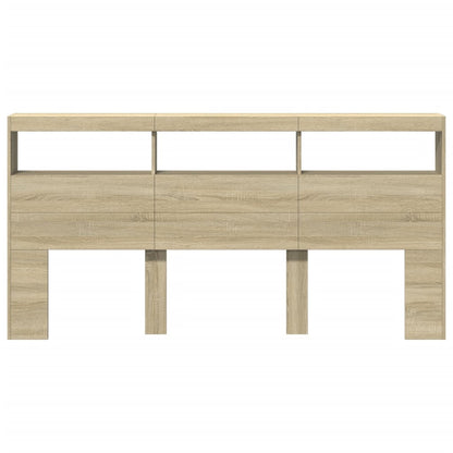 Hoofdbordkast met LED-verlichting 200x17x102 cm sonoma eiken