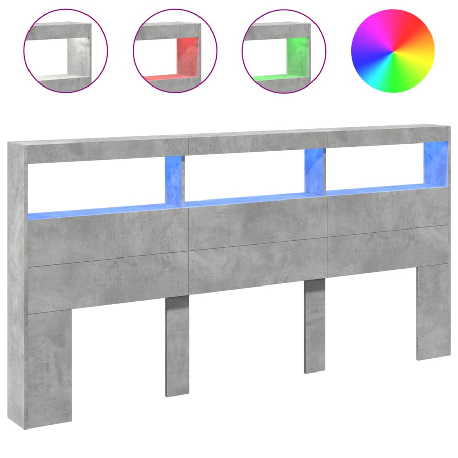 Hoofdbordkast met LED-verlichting 200x17x102 cm betongrijs