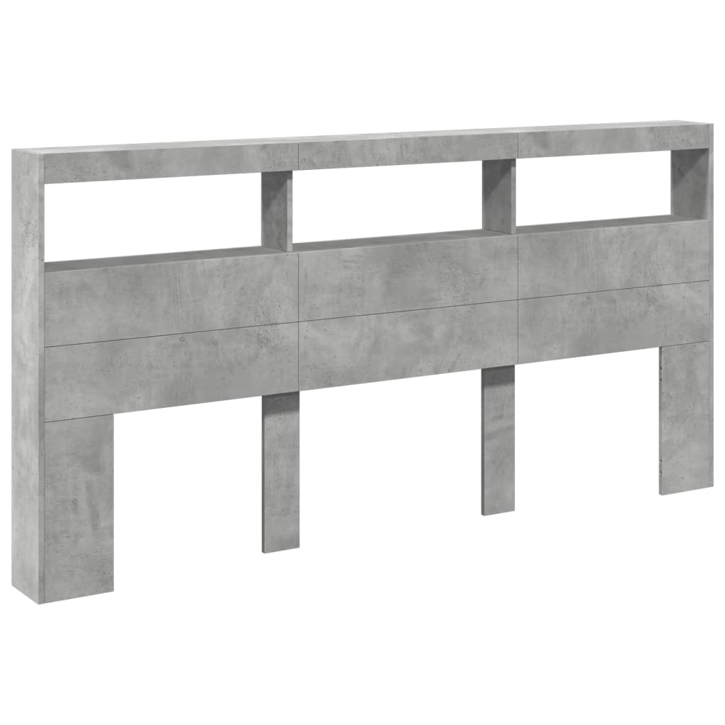 Hoofdbordkast met LED-verlichting 200x17x102 cm betongrijs