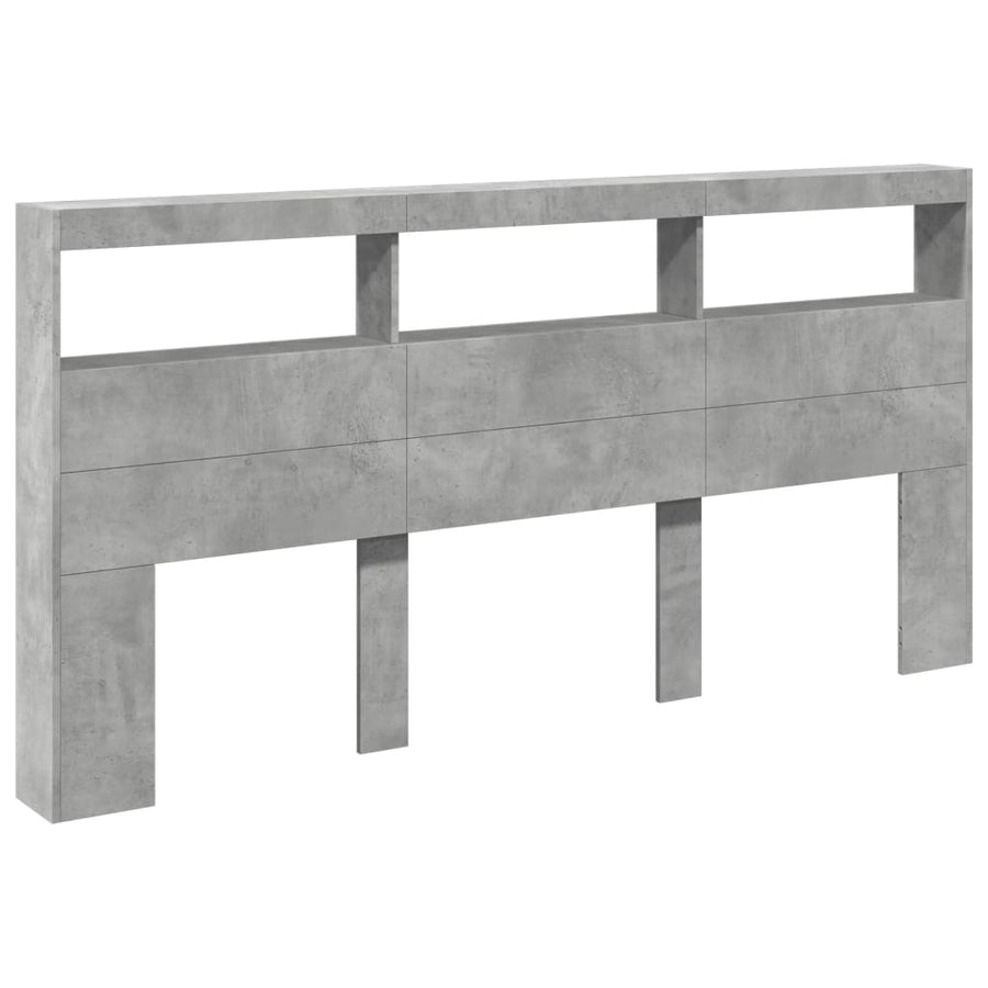 Hoofdbordkast met LED-verlichting 200x17x102 cm betongrijs