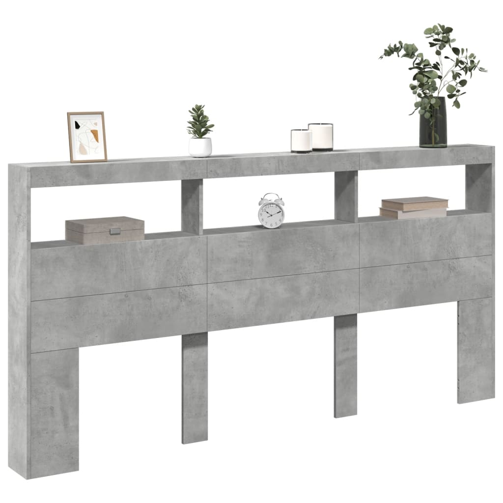 Hoofdbordkast met LED-verlichting 200x17x102 cm betongrijs