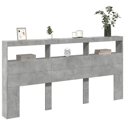 Hoofdbordkast met LED-verlichting 200x17x102 cm betongrijs