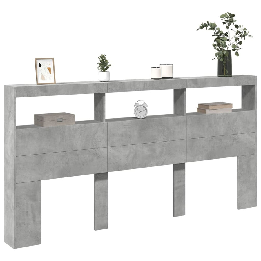Hoofdbordkast met LED-verlichting 200x17x102 cm betongrijs