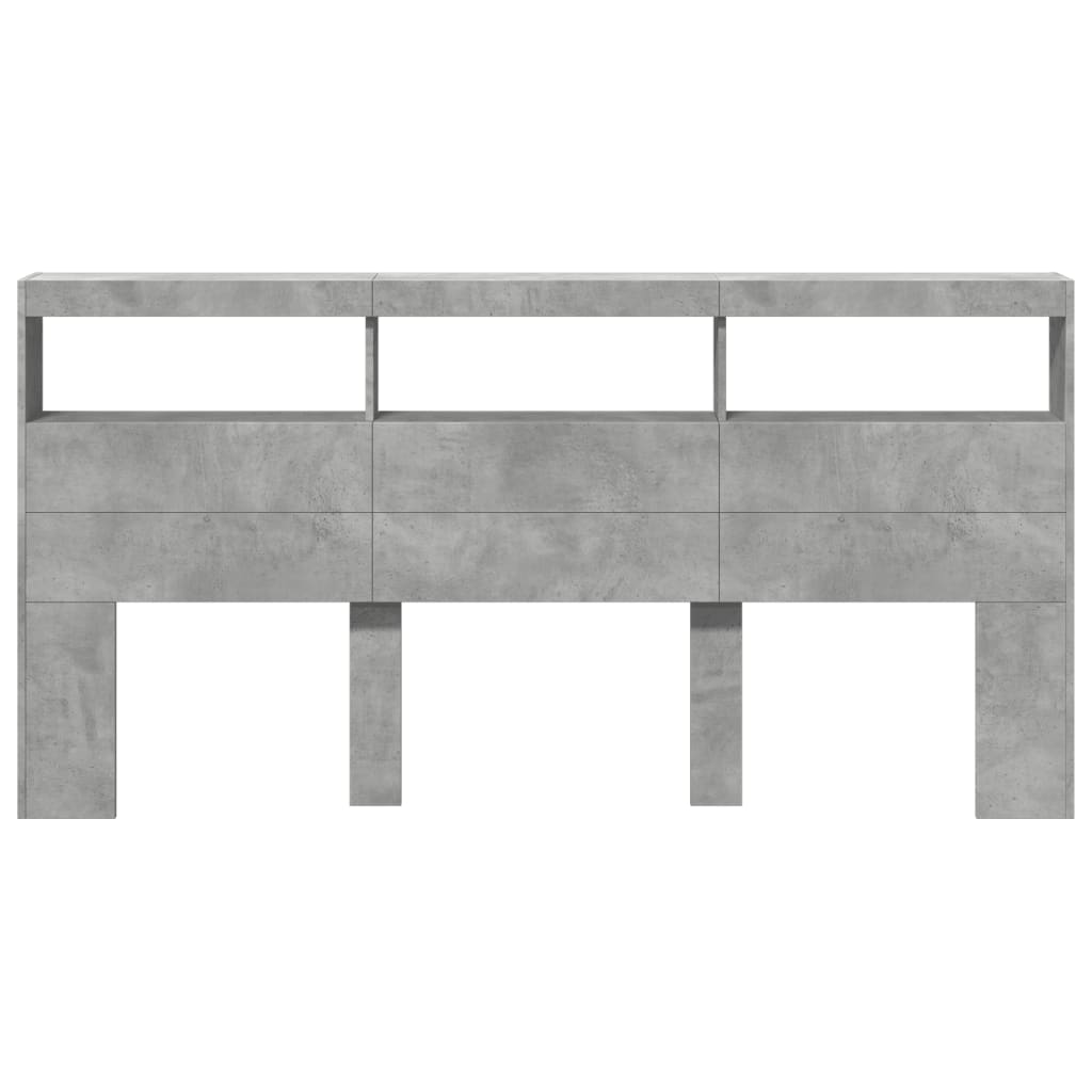 Hoofdbordkast met LED-verlichting 200x17x102 cm betongrijs