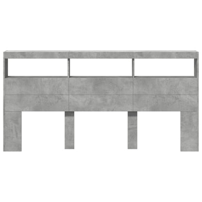 Hoofdbordkast met LED-verlichting 200x17x102 cm betongrijs