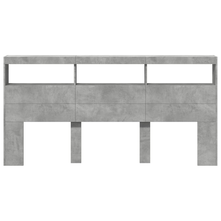 Hoofdbordkast met LED-verlichting 200x17x102 cm betongrijs