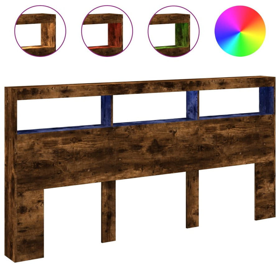 Hoofdbordkast met LED-verlichting 200x17x102 cm gerookt eiken