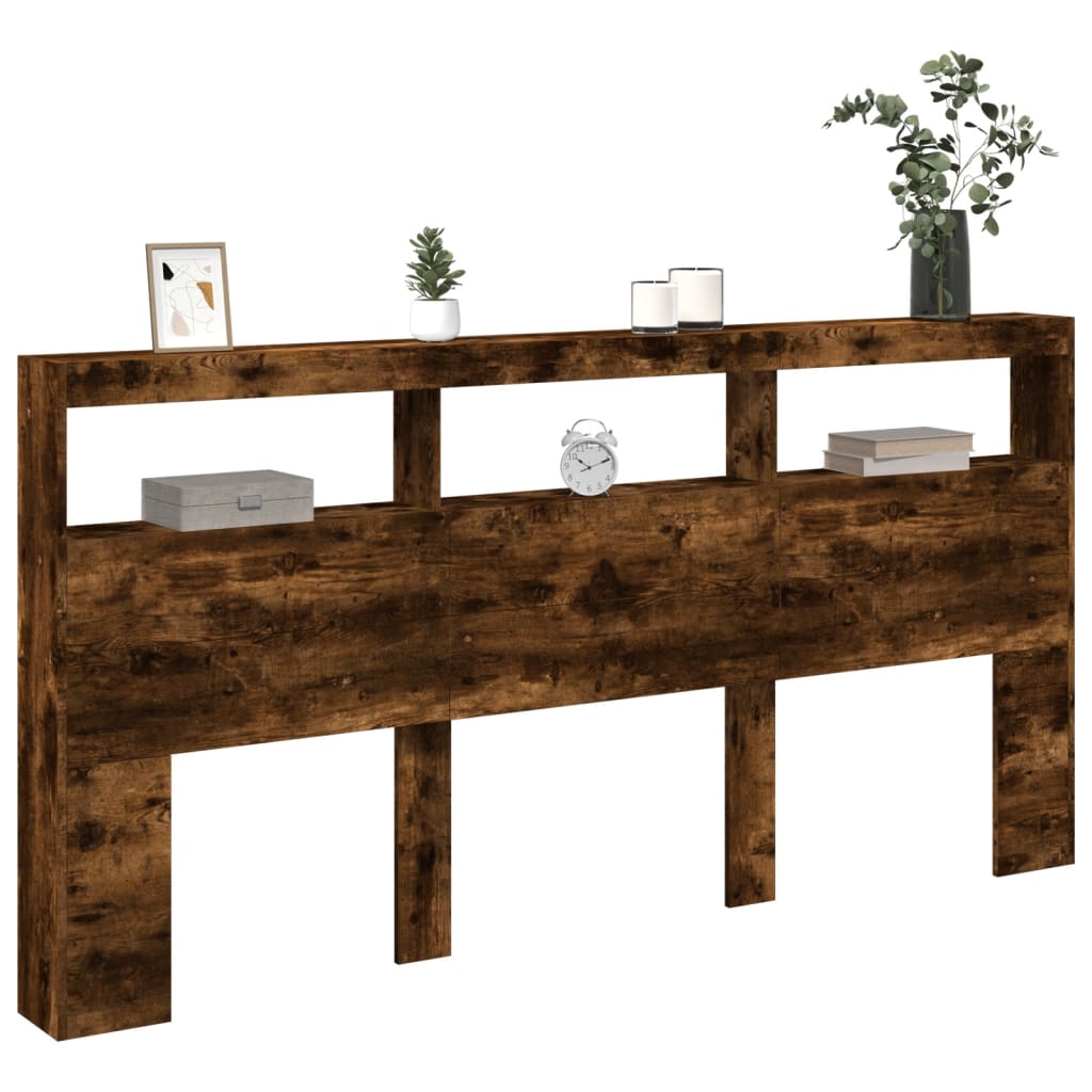Hoofdbordkast met LED-verlichting 200x17x102 cm gerookt eiken