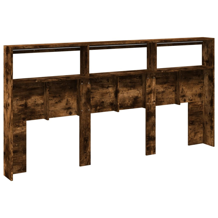 Hoofdbordkast met LED-verlichting 200x17x102 cm gerookt eiken