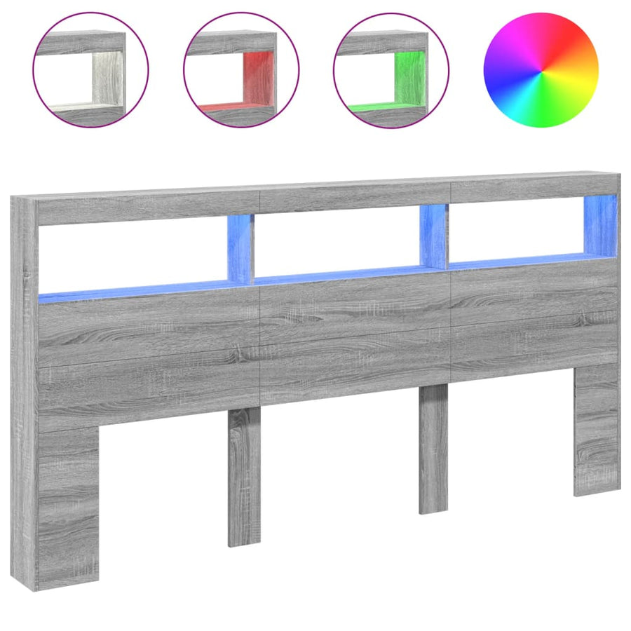 Hoofdbordkast met LED-verlichting 200x17x102 cm grijs sonoma