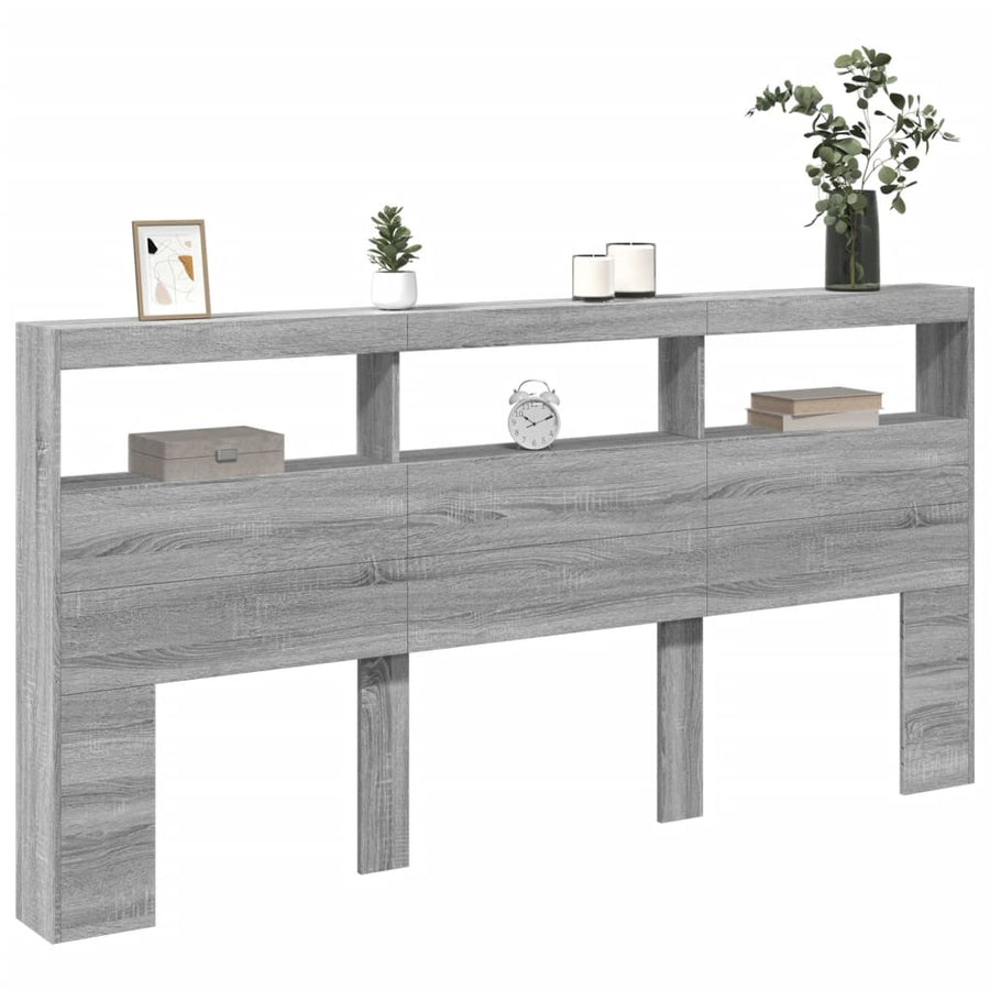 Hoofdbordkast met LED-verlichting 200x17x102 cm grijs sonoma