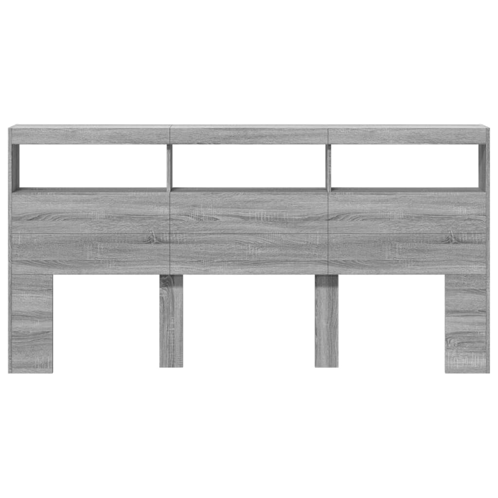 Hoofdbordkast met LED-verlichting 200x17x102 cm grijs sonoma
