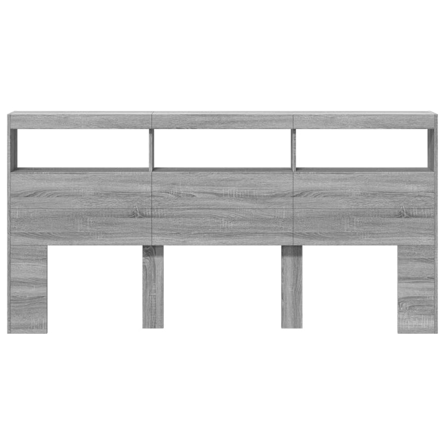 Hoofdbordkast met LED-verlichting 200x17x102 cm grijs sonoma