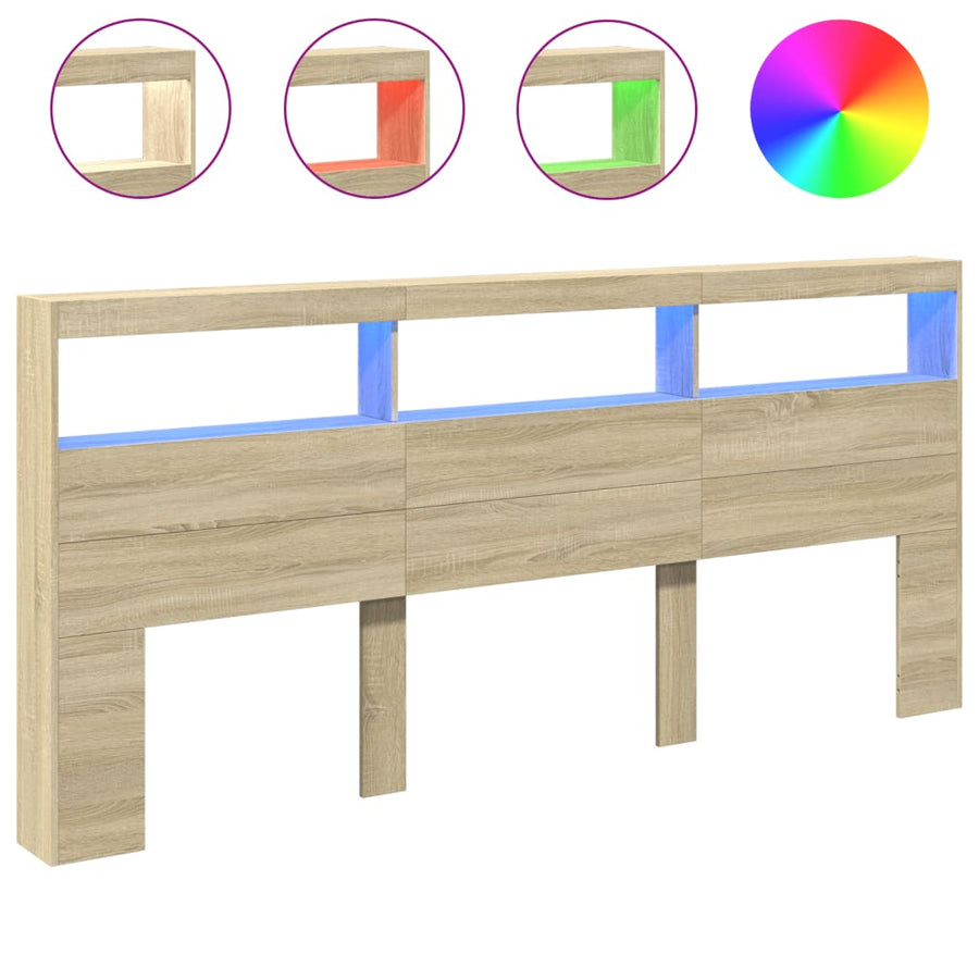 Hoofdbordkast met LED-verlichting 220x17x102 cm sonoma eiken