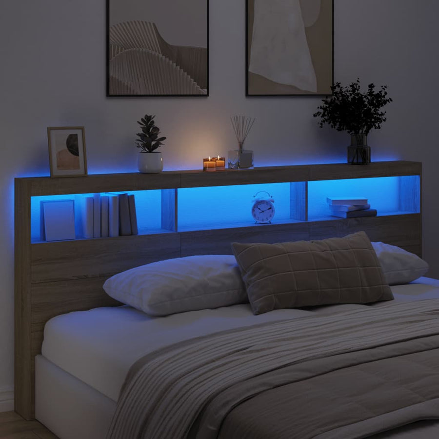Hoofdbordkast met LED-verlichting 220x17x102 cm sonoma eiken