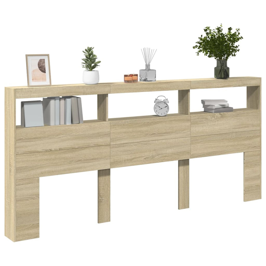 Hoofdbordkast met LED-verlichting 220x17x102 cm sonoma eiken