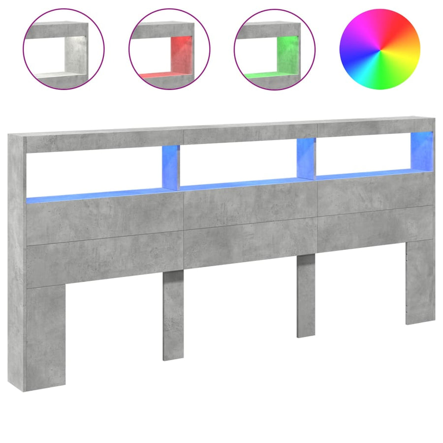 Hoofdbordkast met LED-verlichting 220x17x102 cm betongrijs