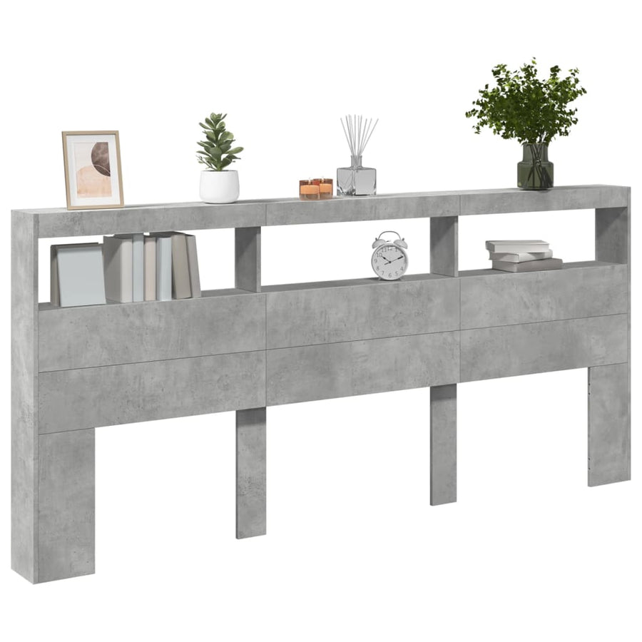 Hoofdbordkast met LED-verlichting 220x17x102 cm betongrijs